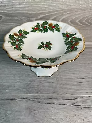Buy Queen China Staffordshire Crownford Yuletide Cake Stand Holly Pattern • 9.99£