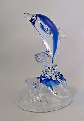 Buy Crystal Dolphin Cristal D'Arques Clear Blue Art Glass Ornament  24% Lead Vintage • 9.50£