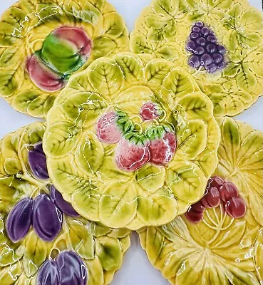 Buy Vintage 1940s French Faience Fruit Majolica Plates By Sarreguemines Set Of 5 • 50.90£
