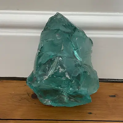 Buy Large Antique Lump Of Glass Stone Ornament Natural Blue Clear Paper Weight • 65£