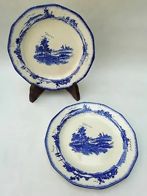 Buy 2 X Antique (1912) Royal Doulton Norfolk Blue & White Tea Side Plates 18.2 Cm • 10.99£