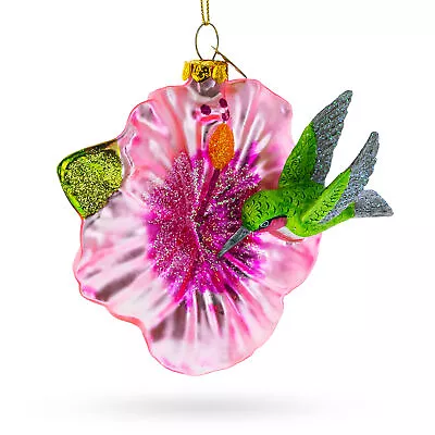 Buy Vibrant Hummingbird With Hibiscus - Blown Glass Christmas Ornament • 13.93£
