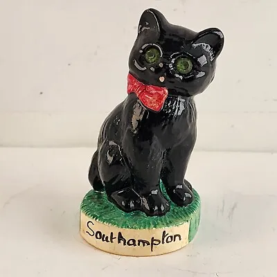 Buy Manor Ware Black Cat Figure Souvenir Southampton England UK Green Eyes Pottery • 18.93£