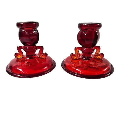 Buy Fenton Glass Dolphin Candlesticks Ruby Red Amberina Candle Holder Pair 1623 • 43.15£