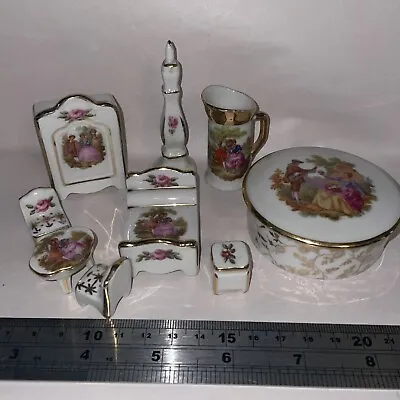 Buy Rare Vintage Limoges Porcelain Miniature Furniture X8 & Pill Box Made In France • 49.99£