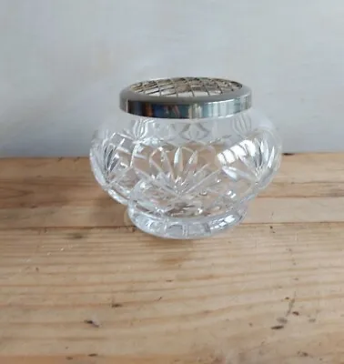 Buy 🌟Vintage Caithness Clear Cut Glass Rose Bowl With Silver Metal Cage, Handmade • 9£