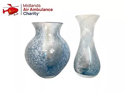 Buy Caithness Glass Vases X2 Hand Crafted Blue And White Swirl Art Glass Decor • 15£