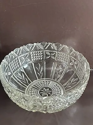 Buy Art Deco Pressed Glass Bowl Diamond Point & Leaves Scalloped Rim • 10£