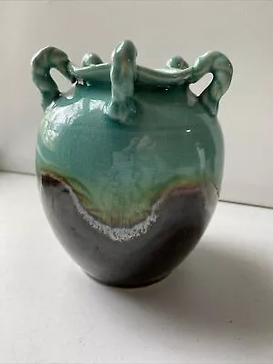 Buy Ceramic Pottery Vase Turquoise & Brown Handmade • 31.77£