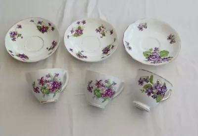 Buy Three Voilet Pattern Bone China Cups And Saucers • 3£