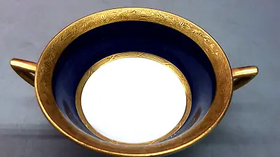 Buy Vintage Collectible Minton 2-handle Bowl Cobalt Blue With Gold Pattern • 32£