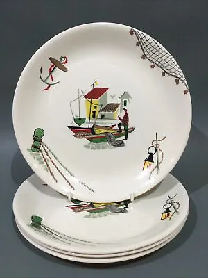 Buy Vintage Alfred Meakin “ Brixham “ Retro Fishing Design 4 X Breakfast Plates • 69.95£
