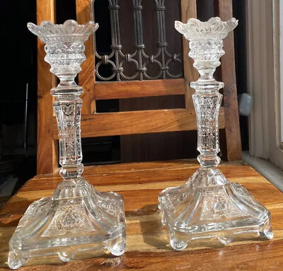 Buy Pair Of Vintage Crystal Glass Candle Holders In Victorian Style ( Lion , Rose )  • 45£