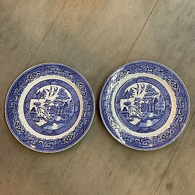 Buy (2) 1950 Homer Laughlin China Blue Willow 9  Lunch Dinner Plates Set D 50 Ware • 9.44£
