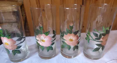 Buy 4 Lovelyvintage Tall Tumblers,pink Rose Design 12fl Oozs • 5.99£