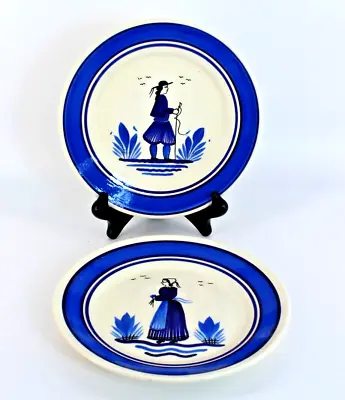 Buy Vintage HB Quimper Blue Band Breton Salad Plates Man & Woman French Faience • 44.66£