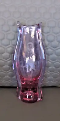 Buy Purple Vase W/ Etched Heron. 10.5  Bohemian Czech Glass Vase By Miroslav Klinger • 42.68£