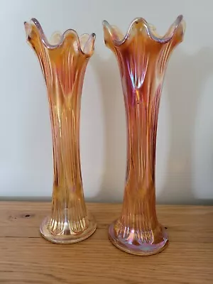 Buy Carnival Glass Imperial Ripple Swung Vases Marigold 11 3/4 To 12  Tall  • 10£