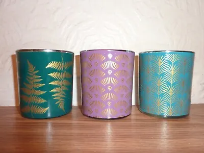 Buy 3  Mercury Glass Tea Light/Votive Candle  Holders With Gold Designs NEW • 8£