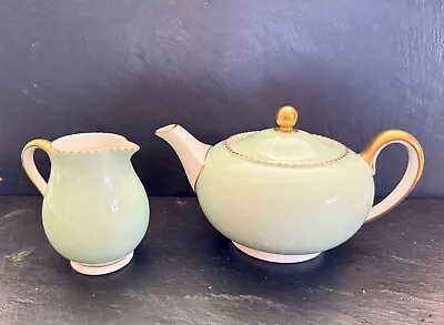 Buy Lovely Unused Wedgewood Bone China April Green Teapot And Small Jug • 20£
