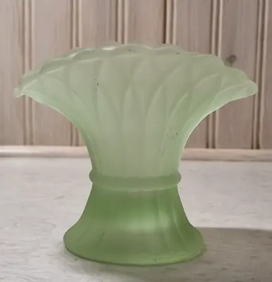 Buy Vintage Art Deco Frosted Green Bagley Wheatsheaf Glass Vase - 11cm High • 18.75£