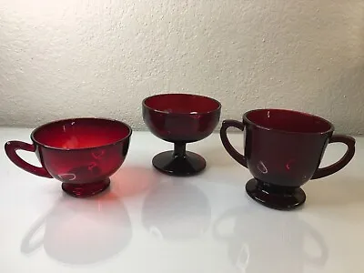 Buy Vintage Lot 3 Miscellaneous Ruby Red Crimson Glassware Glass Cups Fenton? • 17.22£