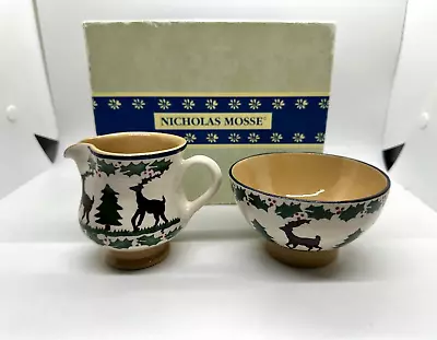 Buy Nicholas Mosse Pottery 3” Pitcher Jug Holiday Reindeer Holly Ireland (READ) • 56.82£