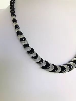 Buy Art Deco French Black/clear Faceted Glass Necklace Interlocking As Snake 17” • 9.89£