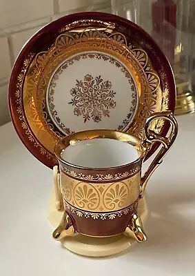 Buy Beautiful KPM Porcelain Cup & Saucer ~ Maroon & Gold • 18.97£