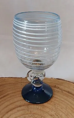 Buy Clear, White & Blue Wine Glass With Swirl & Nautilus Shell Patterns. Hand Blown. • 12.50£