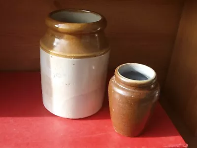 Buy 2 Vintage Stoneware Storage Jars Or Pots Two Tone Colours • 10£