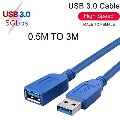 Buy USB 3.0 High Speed Extension Cable Lead A Male To Female Extension Extender-Blue • 3.90£