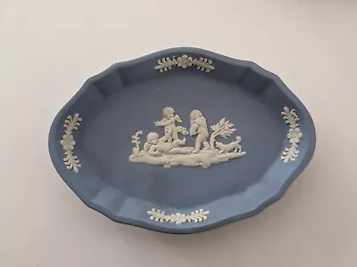 Buy Decorative Vintage Wedgwood Blue Jasperware Oval Trinket Dish • 7£