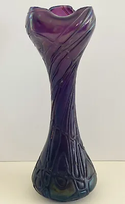 Buy Antique Early 20th Century Art Nouveau Purple Dark Amethyst Tulip Art Glass Vase • 289.54£