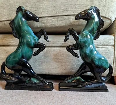 Buy Vintage Blue Mountain Pottery Rearing Horses Pair Kitsch Retro Home • 40£