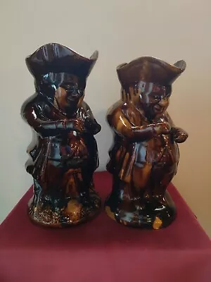 Buy Antique Staffordshire Treacle Glaze Large Toby Jugs × 2 • 23£