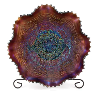 Buy Antique Northwood Purple Embroidered Mums Carnival Glass Ruffle Bowl 8.5  • 134.72£