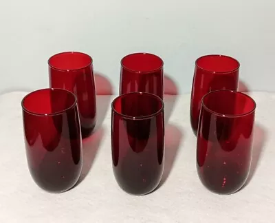 Buy 6 Vintage Anchor Hocking 4.25” Royal Ruby Red Roly Poly Juice  8oz. Glasses • 21.14£