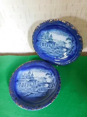 Buy Antique Pair Of Victorian Flow Blue Transfer Ware Plates With Indian Scenes  • 28.99£