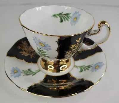 Buy Adderley Fine Bone China Teacup And Saucer Gold Trim Blue Floral Made In England • 23.32£