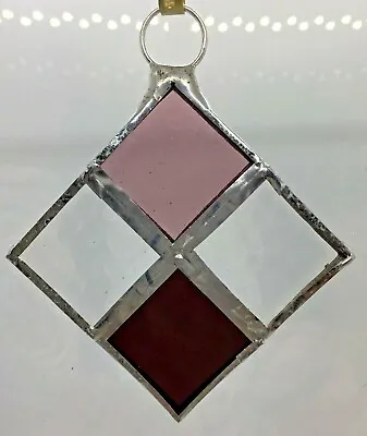 Buy F145 Stained Glass Suncatcher Hanging 9cm Mini Diamond Pinks Clear • 7£