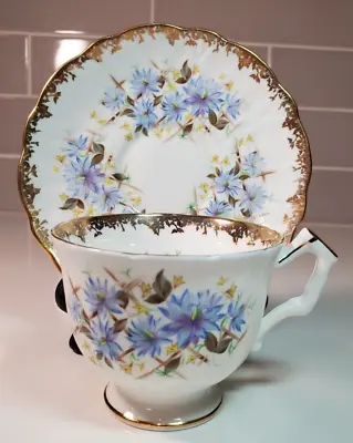 Buy Vintage Aynsley Cup And Saucer Blue Flowers With Gold Made In England Bone China • 14.36£
