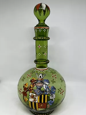 Buy Bohemian Neo Renaissance Solid Green Glass Decanter & Stopper-Coat Of Arms • 201.39£
