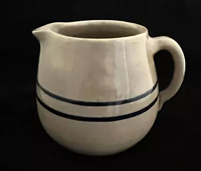Buy Vintage Pottery Double Banded Cobalt Blue Cream Stoneware Pitcher • 19.20£