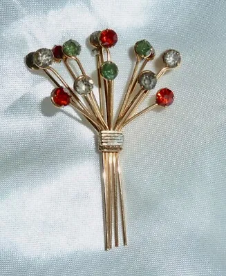 Buy Vintage - Modernist Radiating Stem Multi-color Rhinestone Floral Bouquet Pin • 11.67£