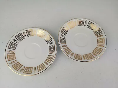 Buy Vintage Alfred Meakin GLO-WHITE`OLYMPIA`Gold Pattern Tea Coffee Saucers X 2 VGC • 10£