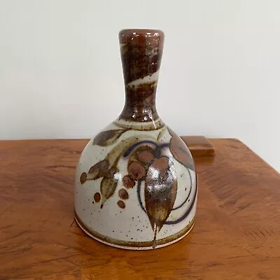 Buy Studio Pottery Bell Stoneware Hand Thrown Brown Floral Leaf Design • 7£