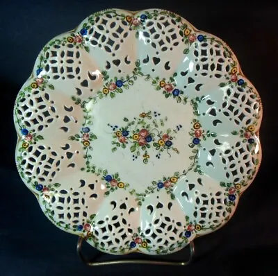 Buy Antique 18 19th C. CREAMWARE Plate Openwork HEARTS Painted Flowers Crown Mark • 279.88£