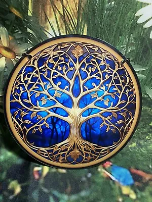 Buy ❤️New Blue Tree Of Life Acrylic Stained Glass Style Window Hanging Pendent 15cm • 8£