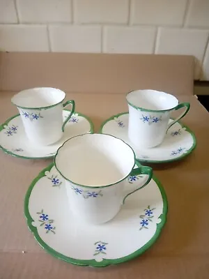 Buy 3 Antique The Foley China Blue Flower Tea Cup & Saucer (1895-1910) Pattern X8051 • 90£